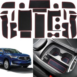 ZOXOQ Center Console Liner for Acura RDX Accessories 2019 2020 2021 2022 2023 2024 Door Slot Mat Anti Dust Cup Holder Insert Auto Interior Pocket Pad Non-Slip Console Slot Trim, 21PCS (Red)