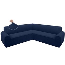 ALIECOM Extra Soft Corner Sectional Sofa Covers L Shaped Couch Cover Sectional Slipcovers with Non Slip Foams Jacquard Stretch U Shape Furniture Protector for Pets Dogs (Navy Blue, X-Large)