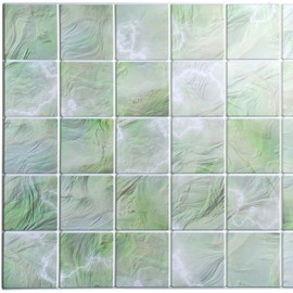 Dundee Deco All Shades of Green Faux Pearl Squares PVC 3D Wall Panel, 3.2 ft X 1.6 ft (96 cm X 48cm), Interior Design Wall Paneling Decor, Sample 9 in X 9 in