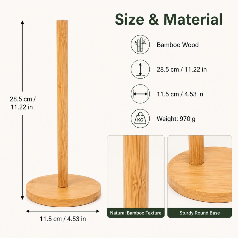 Wooden Paper Towel Holder for Kitchen & Bathroom – Stable