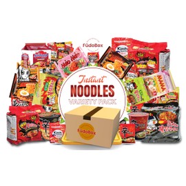 FUDOBOX Asian Instant Ramen Noodles Variety Pack with Cookies & Chopsticks | Student Care Package | Spicy Noodles Challenge | 15 Pack Assorted