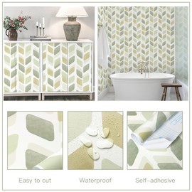 Fiula Boho Peel and Stick Wallpaper Checkered Contact Paper 17.3"x78.7" Neutral Geometric Wall Paper Modern Self Adhesive Removable Wallpaper for Bathroom Kitchen Cabinets Waterproof(Green/Yellow)
