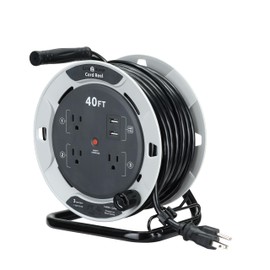Link2Home 40 Ft. Retractable Extension Cord Reel with 3 Outlets and 2 USB, Multi-Plug Extension, Easy Handle Rewind & Heavy-Duty 14AWG SJTW Cable