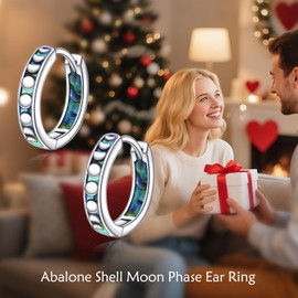 SHEAISRS Moon Phase Earrings 925 Sterling Silver Earrings Men Moon Hoop Earrings Abalone Jewelry For Women Men