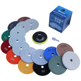 Waies 11 PCS 4 Inch Diamond Polishing Pads Kit Wet/Dry 50-10000 Grit for Concrete Stone Edge Granite Tile Marble Rock Countertop Quartz for Drill Grinder Polisher