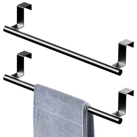 DAWNTREES Stainless Steel Towel Rack Cabinet Towel Rack, Kitchen Towel Rack Universal Mounted on Cabinet Door 2 Pack (Black)