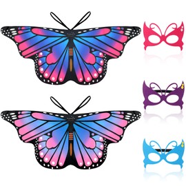 ruggito 2 Pieces Butterfly Wings Children and 3 Pieces Butterfly Face Covers Set, Butterfly Wings Costume, Butterfly Pixie Cape Girls, Festival Costume Party Children, Pink
