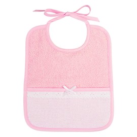 FILET Baby Girl AM281R Rectangular Bib with Aida Pocket for Embroidery, Made of Terry Cotton, Pink, with Sangallo Lace, Ideal for Newborns, 100% Made in Italy, Colour, One Size, pink