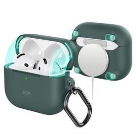 ESR for AirPods 4 Case (HaloLock), Compatible with AirPods 4th Generation Case (2024) (USB-C), Compatible with MagSafe, Full Drop Protection Cover with Carabiner, Magnetic Lid Lock, Green