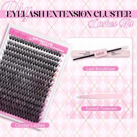 FADLASH DIY 40D Lash Extension Kit Eyelash Extension Kit Individual Lashes Cluster 0.07D Curl with Lash Bond and Seal and Lash Applicator Tool for Self Application at Home (40D, 12-18mm)
