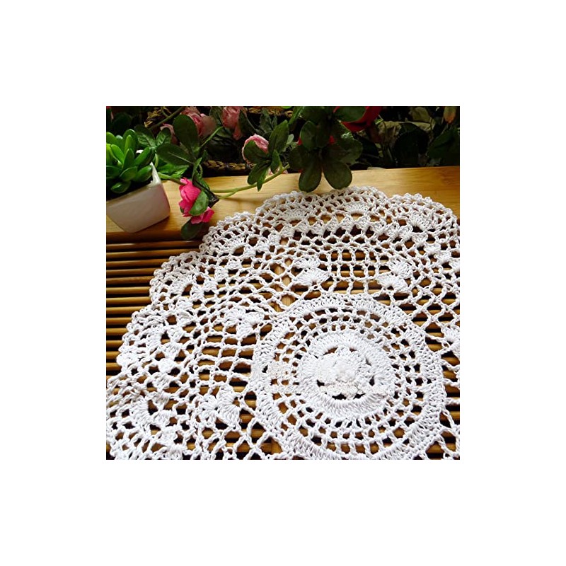 Lelefly Cotton Handmade Crochet lace Table Runners Round Tablecloth Doilies