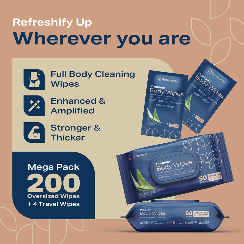 XL Aloe Vera Shower Body Wipes for Adults 8" x