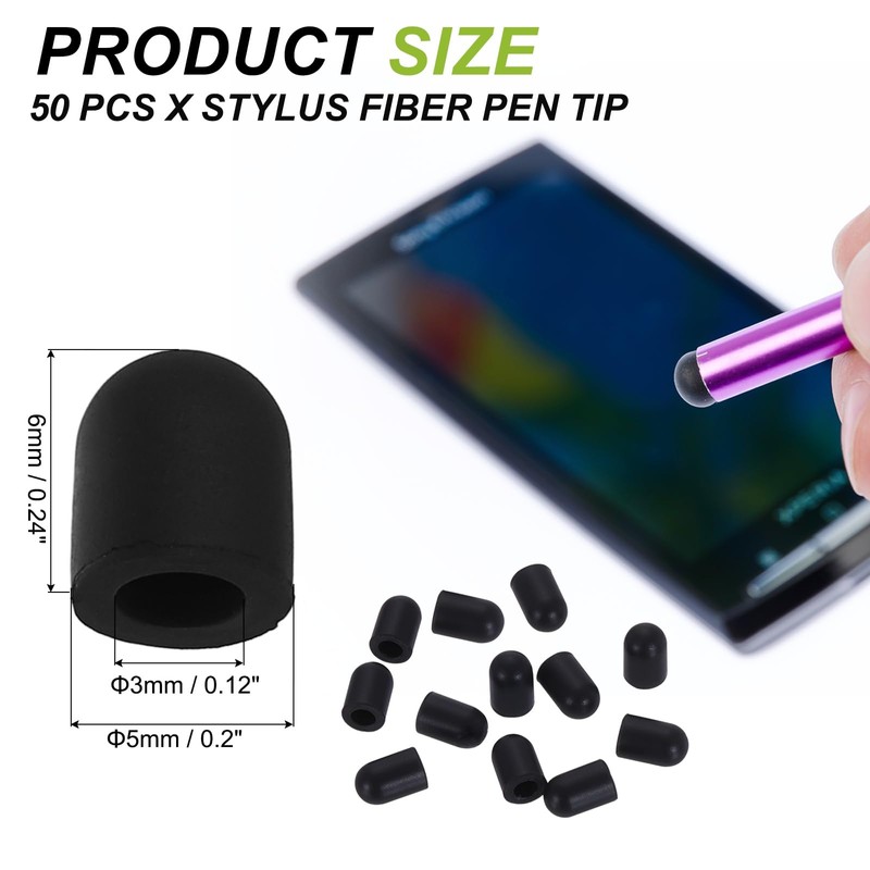 PATIKIL 5.0mm (0.2") Stylus Pen Tips, 50Pcs Conductive Rubber Capacitive