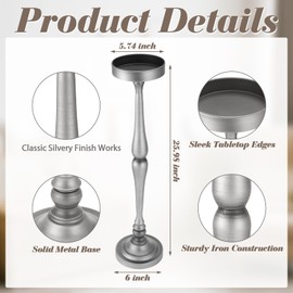 CroBlissful 2 Pcs Round Martini Drink Table for Small Spaces Nightstand Living Room Bedroom Side Table Drink Stand Cocktail Pedestal End Vintage Metal Decor, 5.74x5.74x25.98''(Silver)