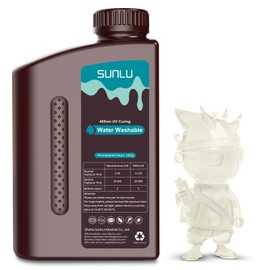 SUNLU Water Washable Resin 1000g, Fast Curing 3D Printer Resin for LCD DLP SLA 3D Printers, 395 to 405nm UV Curing 3D Printing Liquid Photopolymer Resin, Low Shrinkage High Precision, 1kg, Clear