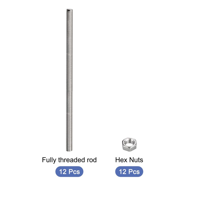 sourcing map 12 Pack M5 x 200mm Fully Threaded Rod