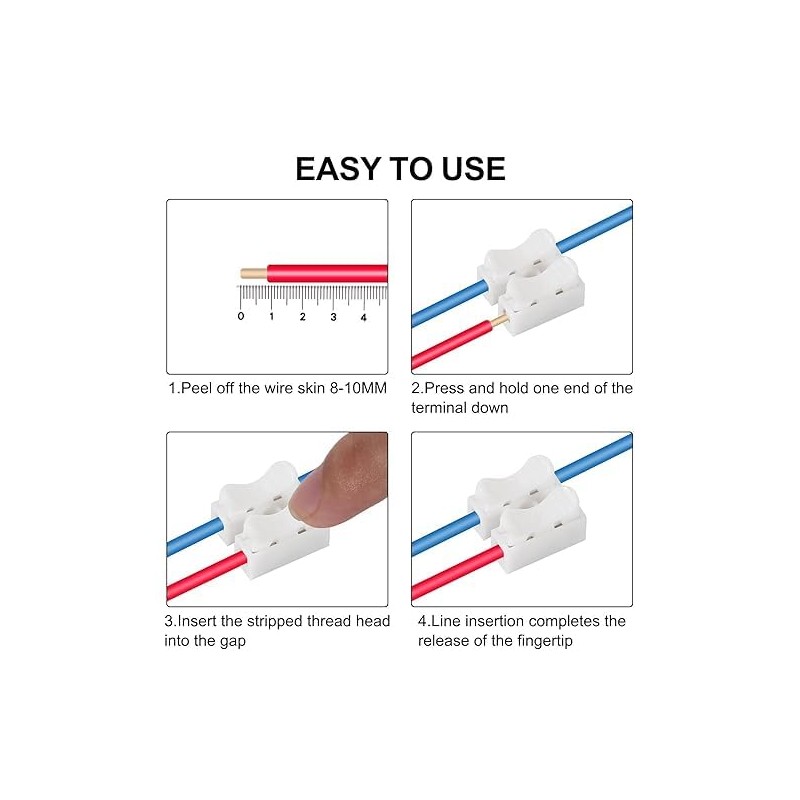 100PCS Push Quick Wire Cable Connector, 10A 220V 2 Pin