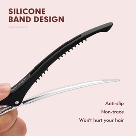 Mipibis Creaseless Hair Clips - 12 Pack Salon-Grade Non-Slip Silicone Hair Roller Clips, No Dent Heat-Resistant Sectioning Clips for Blowout/Curling, Thick & Thin Hair Styling Tools (Black ＆ White)
