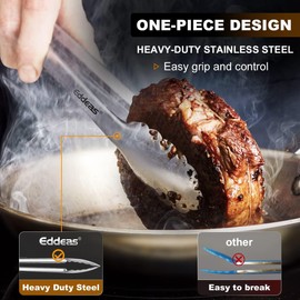 Eddeas 2PCS 12inch Kitchen Tongs - Heat Resistant 600 Degree Tongs for Cooking, Heavy Duty All Metal Food Tongs, Stainless Steel and Non-Slip handle, Salad, Grilling, Barbecue, Dishwasher safe