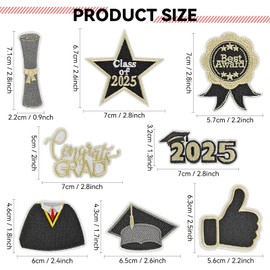 2025 Graduate Iron on Patches,Sew On/Iron On Embroidered Patches Applique for Clothes, Dress, Hat, Jeans, DIY Accessories - 8 Pcs