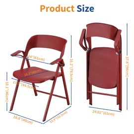 TAO ONE Office Chair Adjustable Arms, Plastic Folding Chairs for Outside, Collapsible Dining Chairs, Portable Foldable Chair for Indoor, Outdoor, Wedding, Party, Office, Balcony, Garden (Red, 2Pack)
