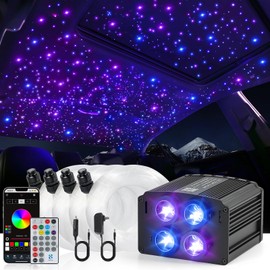 4 Colors 32W Twinkle Starlight Headliner Kit for Car Home with APP&RF Remote,RGBW 650pcs*0.03in*13.1ft Cables Fiber Optic Star Sky Roof Lights,4 Port Engine Sound Activated Ceiling Star Lights for Car