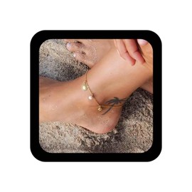 Inilbran Boho Sun Anklet Bracelet Vintage Pearl Dangle Foot Chain Gold Shell Conch Ankle Chain Adjustable Sunburst Dangle Link Bracelet Accessories for Women