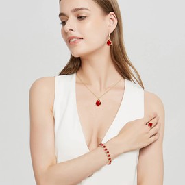 EVER FAITH Wedding Bridal Jewelry Set for Bride Bridesmaid,Red Birthstone Cubic Zirconia Pendant Necklace Earrings Tennis Bracelet Ring for Valentine's Day/Mother's Day Red Gold-Tone