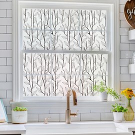 DKTIE UV6 Ultra-fine Frosted Glass Window Film Decorative Nature Stained Glass Window Film for Bathroom Static Cling Renter Friendly (U471-Nordic Leaves, 17.7" x 78.7")