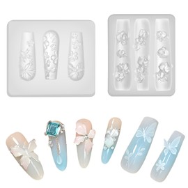 BOXOB 2st Nagel Silikon Formen, 3D Blumen Gel Nagel Charm Formen für Nageldesign Niedliche Florale Nagelschablonen Dekorationen Charm Herstellungswerkzeuge für Frauen Maniküre Schablonen Zubehör