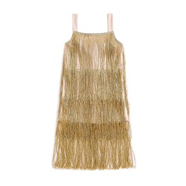 MOBJVIY Toddler Kids Girls Sleeveless Sequin Fringe Dress Zip Back Little Girls Tasseled Sparkling Party Latin Dance Dress (Gold, 5-6 Years)
