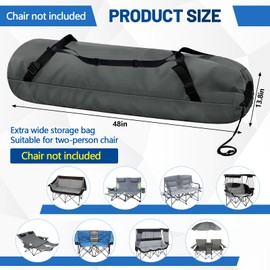 Vincreem 48"x14" Double Camping Chair Replacement Bag Heavy Duty Large Storage Bag Outdoor Folding Carrying with Shoulder Strap Heavy Duty for Travel (Chair is Not Included)(Grey)