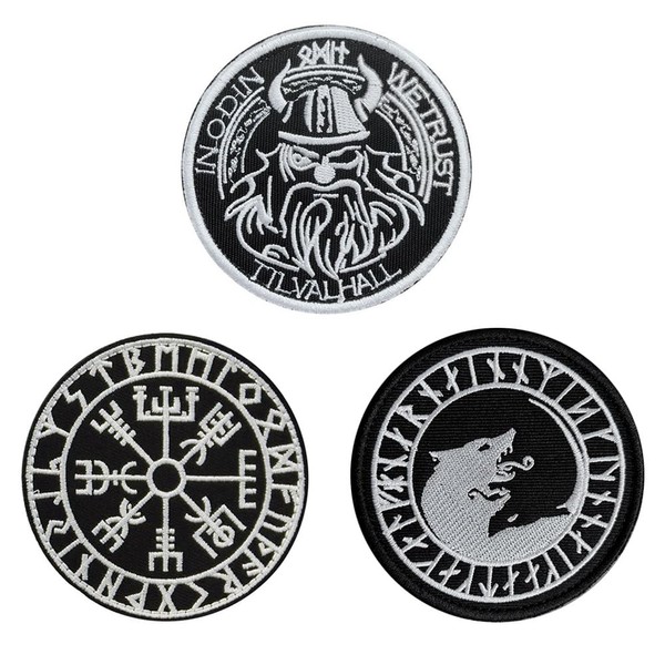 Set of 3 Nordic Viking Rune Viking Compass Morale Compatible with Velcro Patches Viking Pirates Viking Cats Viking God Morale Patch for Bag Backpack Caps Dog Vest Collection