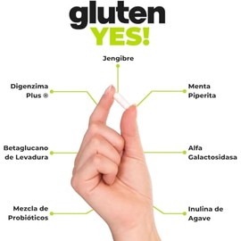 Suplemento Digestivo Natural con Enzimas, Probióticos y Jengibre | 30 Cápsulas Veganas | Apoya la Digestión de Alimentos con Gluten