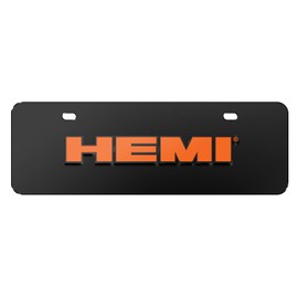 iPick Image for HEMI Logo 3D Logo 12" x 4.25" European Look Black Half-Size Stainless Steel License Plate for Decorative