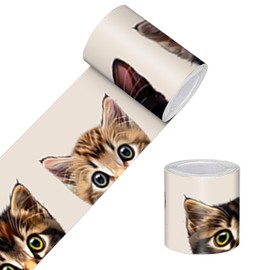 HOMETITUTE Wallpaper Border Peel and Stick Self Adhesive Cat Design Decorative Wall Trim Accent Strip for Bedroom Living Room Kids Room Mirror Frame Hallway 4x196 Inch Animal Cartoon Style Wall Decor