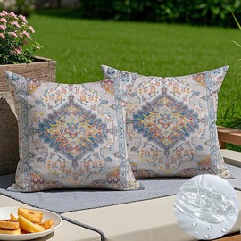 Vorysum Boho Outdoor Cushion Weatherproof 50 x 50 cm Decorative Cushion Summer Cushion Covers Vintage Cushion Cover Beige Sofa Cushion for Living Room Bedroom Garden Decorative Set of 2
