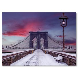 ArtMalore Brooklyn Bridge Snow Panorama New York City Holiday Greeting Card - 5x7 Inch, Blank Inside, Premium Card Stock with Eco-Friendly Envelope, Frame-Ready, Made in USA
