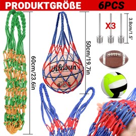 YIFLorine TANG Ball Net Bag, Pack of 3 Basketball Net, Nylon Ball Net, Portable Ball Net Sports with 3 Ball Pump Needles, Football Net Bag Ball Net for Football, Volleyball and Basketball