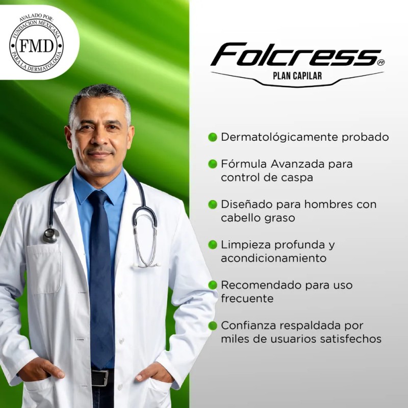 Folcress Shampoo Control Caspa para Hombre - Anticaspa, Ozonizado, Fórmula