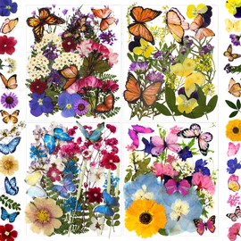 LUCISKY 99Pcs Pressed Dried Flowers and Butterfly for Resin Molds, Assorted Real Natural Flowers Leaves Stickers for DIY Art Nail Crafts, Jewelry, Candle, Soap Crafts Making