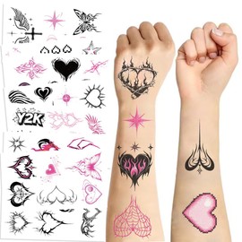 10 Sheets Y2k Aesthetic Temporary Tattoos Stickers for Girls Teens, Cool 2000s Cyber Trendn Temporary Tattoos Stickers Y2K Birthday Themed Party Supplies Decoration Collect(Y2K)