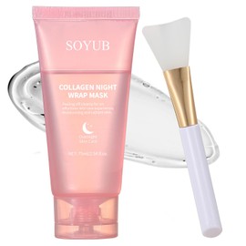 Collagen Night Wrapping Mask Peel Off – Overnight Face Mask for Deep Hydration, Firming & Glowing Skin Care, Reduces Sagging Wrinkles Skincare– 2.54 fl. oz with Jelly Brush