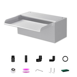 Pond Waterfall Spillway LONGRUNNEW 304 Stainless Steel 11.8" Rectangular Waterfall Spillway, Water Fall Fountain with Pipe Connector for Garden Outdoor, Swimming Pools, Fountains, Pond and Spa