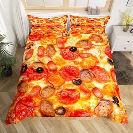 Homemissing Pizza Comforter Cover Prosciutto Pizza Bedding Set Giant Funny Food Duvet Cover Kids Toddler 3D Food Themed Bedspread Cover Decor Quilt Cover Single