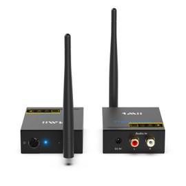1Mii Wireless Audio Transmitter Receiver No Delay Long Distance Transfer RCA Output + Input (Transmitter + Receiver) Transmitter and Receiver Set HiFi Sound Quality 2.4G for TV Audio Flicking, TV/PC,