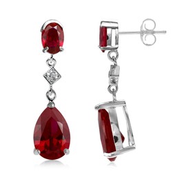 Silvershake 12X8mm Pear Shape Simulated Red Ruby White Gold Plated 925 Sterling Silver Drop Dangle Stud Post Earrings July Gemstone Birthstone