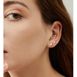 Enticera 4Pairs AB CZ Earrings Studs 14K Gold Flat Back Cubic Zirconia Earrings for Helix Cartilage Piercing Hypoallergenic Screw Back Nap Earrings Handmade Earrings for Women Multiple Piercin Gold6-9