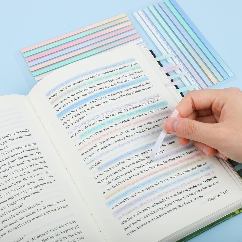 NEWEST 960 Pieces Transparent Highlighter Strips for Reading, Gradient Removable