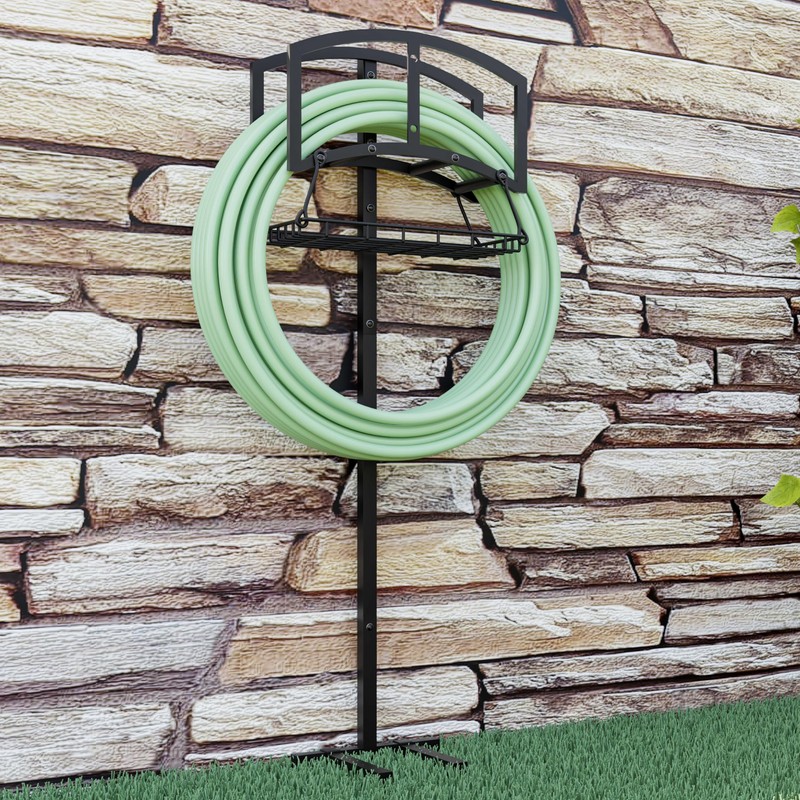 Calidola Garden Hose Holder with Storage Basket - Heavy-Duty Freestanding